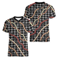 Hawaii Palaka Niihau Shell Lei Women V-Neck T-Shirt Tropical Island Plaid Patterns DT05 - Polynesian Pride