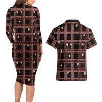 Hawaii Palaka Kahelelani Shell Lei Costume Couples Matching Long Sleeve Bodycon Dress and Hawaiian Shirt Plaid Patterns