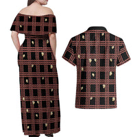 Hawaii Palaka Kahelelani Shell Lei Costume Couples Matching Off Shoulder Maxi Dress and Hawaiian Shirt Plaid Patterns DT05 - Polynesian Pride