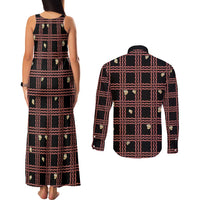 Hawaii Palaka Kahelelani Shell Lei Costume Couples Matching Tank Maxi Dress and Long Sleeve Button Shirt Plaid Patterns DT05 - Polynesian Pride
