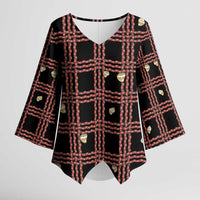 Hawaii Palaka Kahelelani Shell Lei Costume Kimono Sleeve Blouse Plaid Patterns DT05 Female Black - Polynesian Pride