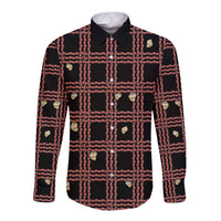 Hawaii Palaka Kahelelani Shell Lei Costume Long Sleeve Button Shirt Plaid Patterns DT05 Unisex Black - Polynesian Pride