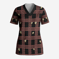 Hawaii Palaka Kahelelani Shell Lei Costume Scrub Top Plaid Patterns DT05 Adult Black - Polynesian Pride