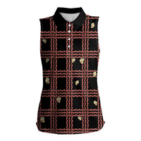 Hawaii Palaka Kahelelani Shell Lei Costume Women Sleeveless Polo Shirt Plaid Patterns DT05 Female Black - Polynesian Pride