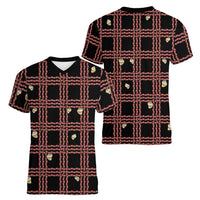 Hawaii Palaka Kahelelani Shell Lei Costume Women V-Neck T-Shirt Plaid Patterns DT05 - Polynesian Pride