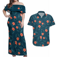 Hawaii Monstera Couples Matching Off Shoulder Maxi Dress and Hawaiian Shirt Hibiscus Flowers Simple Style - Polynesian Pride