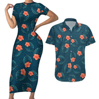 Hawaii Monstera Couples Matching Short Sleeve Bodycon Dress and Hawaiian Shirt Hibiscus Flowers Simple Style - Polynesian Pride