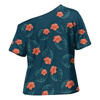 Hawaii Monstera Cross Shoulder Shirt Hibiscus Flowers Simple Style - Polynesian Pride