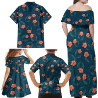 Hawaii Monstera Family Matching Off Shoulder Maxi Dress and Hawaiian Shirt Hibiscus Flowers Simple Style - Polynesian Pride