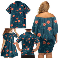 Hawaii Monstera Family Matching Off Shoulder Short Dress and Hawaiian Shirt Hibiscus Flowers Simple Style - Polynesian Pride