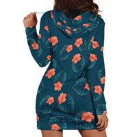 Hawaii Monstera Hoodie Dress Hibiscus Flowers Simple Style - Polynesian Pride