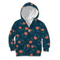 Hawaii Monstera Kid Hoodie Hibiscus Flowers Simple Style - Polynesian Pride