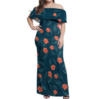 Hawaii Monstera Off Shoulder Maxi Dress Hibiscus Flowers Simple Style - Polynesian Pride