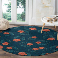 Hawaii Monstera Round Carpet Hibiscus Flowers Simple Style - Polynesian Pride