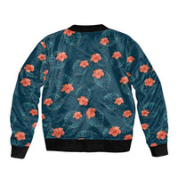 Hawaii Monstera Sleeve Zip Bomber Jacket Hibiscus Flowers Simple Style - Polynesian Pride
