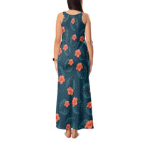 Hawaii Monstera Tank Maxi Dress Hibiscus Flowers Simple Style - Polynesian Pride