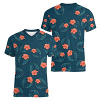 Hawaii Monstera Women V-Neck T-Shirt Hibiscus Flowers Simple Style DT05 - Polynesian Pride