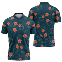 Hawaii Monstera Zipper Polo Shirt Hibiscus Flowers Simple Style DT05 - Polynesian Pride