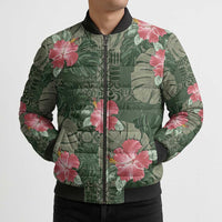 Hawaii Bomber Puffer Jacket Green Polynesian Monstera Patterns DT05 - Polynesian Pride