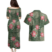 Hawaii Couples Matching Puletasi and Hawaiian Shirt Green Polynesian Monstera Patterns DT05 - Polynesian Pride