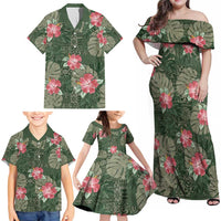 Hawaii Family Matching Off Shoulder Maxi Dress and Hawaiian Shirt Green Polynesian Monstera Patterns - Polynesian Pride