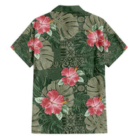 Hawaii Family Matching Off Shoulder Short Dress and Hawaiian Shirt Green Polynesian Monstera Patterns - Polynesian Pride