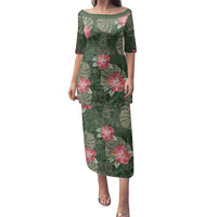 Hawaii Family Matching Puletasi and Hawaiian Shirt Green Polynesian Monstera Patterns DT05 Mom's Dress Green - Polynesian Pride