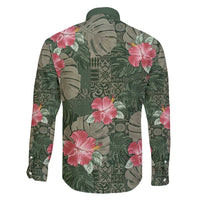 Hawaii Family Matching Short Sleeve Bodycon Dress and Hawaiian Shirt Green Polynesian Monstera Patterns - Polynesian Pride