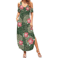 Hawaii Family Matching Summer Maxi Dress and Hawaiian Shirt Green Polynesian Monstera Patterns - Polynesian Pride