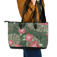 Hawaii Leather Tote Bag Green Polynesian Monstera Patterns DT05 - Polynesian Pride