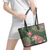 Hawaii Leather Tote Bag Green Polynesian Monstera Patterns DT05 - Polynesian Pride