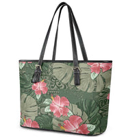 Hawaii Leather Tote Bag Green Polynesian Monstera Patterns DT05 - Polynesian Pride