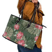 Hawaii Leather Tote Bag Green Polynesian Monstera Patterns DT05 - Polynesian Pride