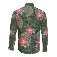 Hawaii Long Sleeve Button Shirt Green Polynesian Monstera Patterns DT05 - Polynesian Pride