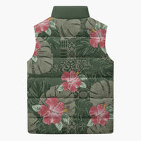 Hawaii Sleeveless Puffer Jacket Green Polynesian Monstera Patterns DT05 - Polynesian Pride