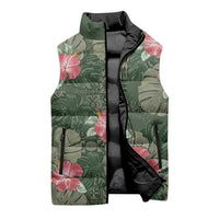 Hawaii Sleeveless Puffer Jacket Green Polynesian Monstera Patterns DT05 - Polynesian Pride
