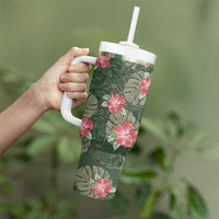 Hawaii Tumbler With Handle Green Polynesian Monstera Patterns - Polynesian Pride
