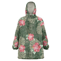 Hawaii Wearable Blanket Hoodie Green Polynesian Monstera Patterns DT05 One Size Green - Polynesian Pride