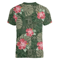 Hawaii Women V-Neck T-Shirt Green Polynesian Monstera Patterns DT05 - Polynesian Pride