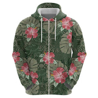 Hawaii Zip Hoodie Green Polynesian Monstera Patterns - Polynesian Pride