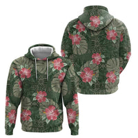 Hawaii Zip Hoodie Green Polynesian Monstera Patterns - Polynesian Pride