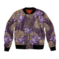 Hawaii Bomber Jacket Purple Polynesian Monstera Patterns - Polynesian Pride
