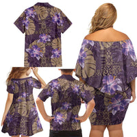 Hawaii Family Matching Off Shoulder Short Dress and Hawaiian Shirt Purple Polynesian Monstera Patterns - Polynesian Pride