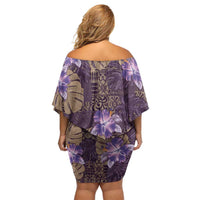 Hawaii Family Matching Off Shoulder Short Dress and Hawaiian Shirt Purple Polynesian Monstera Patterns - Polynesian Pride