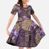 Hawaii Family Matching Summer Maxi Dress and Hawaiian Shirt Purple Polynesian Monstera Patterns - Polynesian Pride