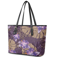 Hawaii Leather Tote Bag Purple Polynesian Monstera Patterns - Polynesian Pride