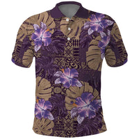 Hawaii Polo Shirt Purple Polynesian Monstera Patterns - Polynesian Pride