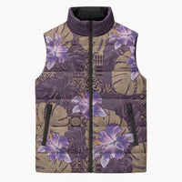 Hawaii Sleeveless Puffer Jacket Purple Polynesian Monstera Patterns DT05 Unisex Purple - Polynesian Pride