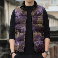 Hawaii Sleeveless Puffer Jacket Purple Polynesian Monstera Patterns DT05 - Polynesian Pride