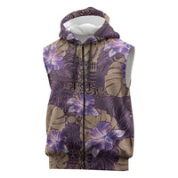 Hawaii Sleeveless Zip Hoodie Purple Polynesian Monstera Patterns DT05 Purple - Polynesian Pride